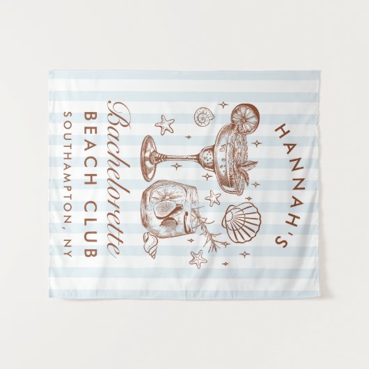 Retro Modern Blue & Brown Bachelorette Weekend タペストリー (正面(横))