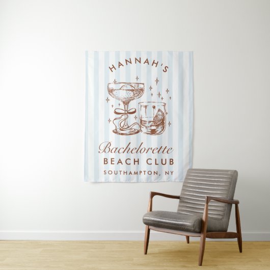 Retro Modern Blue & Brown Bachelorette Weekend タペストリー (インサイチュ)