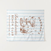 Retro Modern Blue & Brown Bachelorette Weekend タペストリー (正面(横))