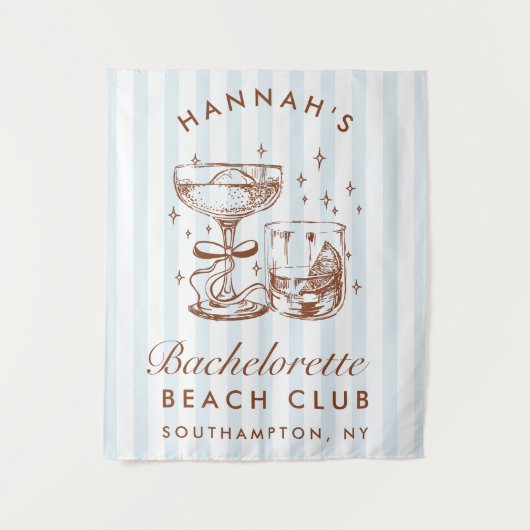 Retro Modern Blue & Brown Bachelorette Weekend タペストリー (正面)