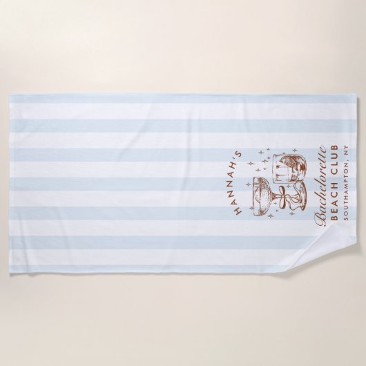 Retro Modern Blue & Brown Bachelorette Weekend ビーチタオル (正面)