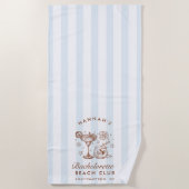 Retro Modern Blue & Brown Bachelorette Weekend ビーチタオル (正面)