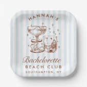 Retro Modern Blue & Brown Bachelorette Weekend ペーパープレート (正面)