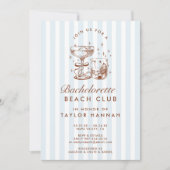 Retro Modern Blue & Brown Bachelorette Weekend 招待状 (正面)