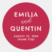 Retro Modern Cherry Red Wedding Thank You Favor ラウンドシール (正面)