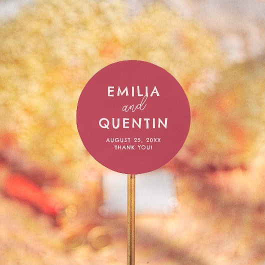 Retro Modern Cherry Red Wedding Thank You Favor ラウンドシール