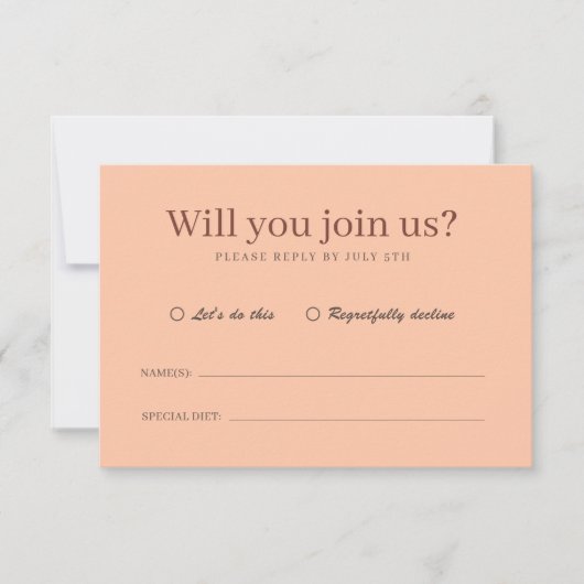 Retro Modern Coral Peach Elegant Wedding RSVP (正面)