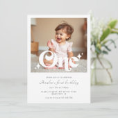 Retro Modern First Birthday Party Photo 招待状 (スタンド正面)