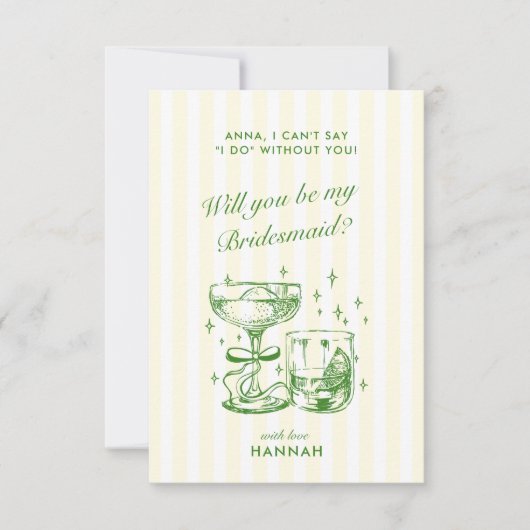 Retro Modern Green Bridesmaid Proposal Card 招待状 (正面)