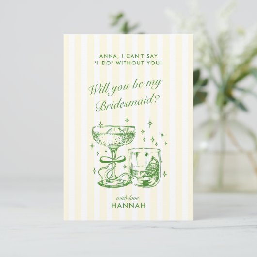 Retro Modern Green Bridesmaid Proposal Card 招待状 (スタンド正面)