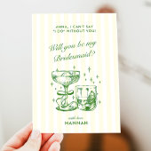Retro Modern Green Bridesmaid Proposal Card 招待状
