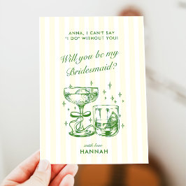 Retro Modern Green Bridesmaid Proposal Card 招待状