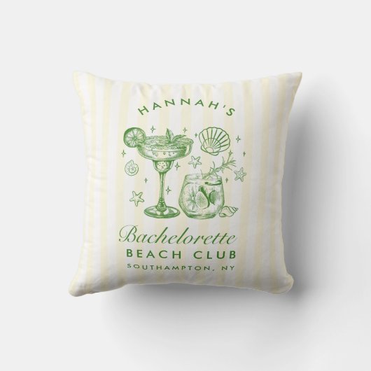 Retro Modern Green & Yellow Bachelorette Weekend クッション (裏面)