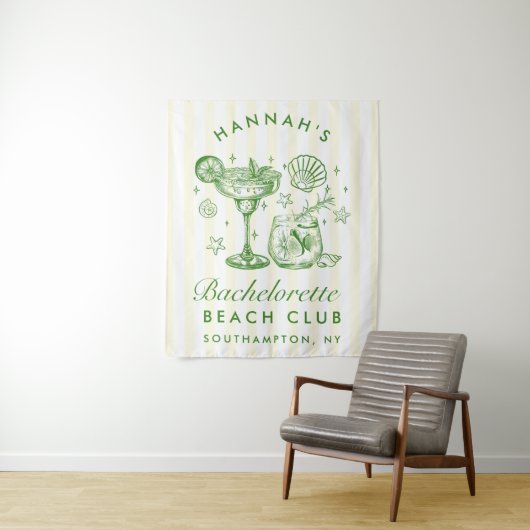 Retro Modern Green & Yellow Bachelorette Weekend タペストリー (インサイチュ)