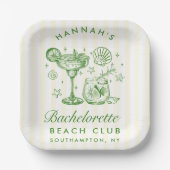 Retro Modern Green & Yellow Bachelorette Weekend ペーパープレート (正面)