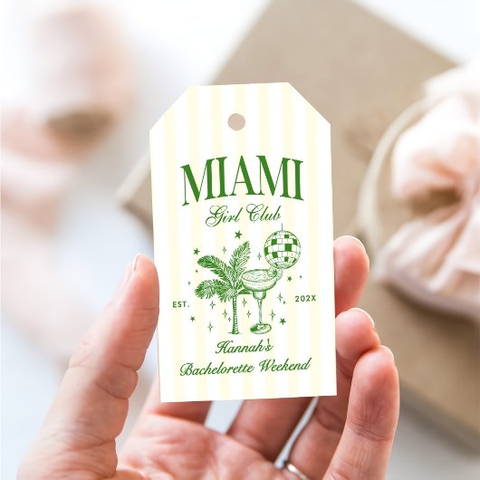 Retro Modern Green & Yellow Miami Bach Party ギフトタグ