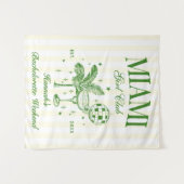 Retro Modern Green & Yellow Miami Bach Party タペストリー (正面(横))