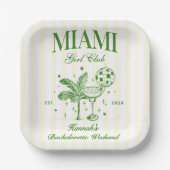 Retro Modern Green & Yellow Miami Bach Party ペーパープレート (正面)