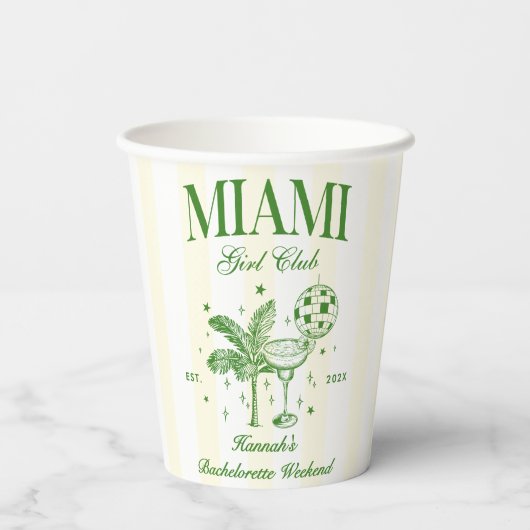 Retro Modern Green & Yellow Miami Bach Party 紙コップ (裏面)
