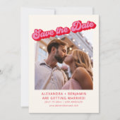 Retro Modern Groovy Bold Pink Red 2 Photo  セーブザデート (正面)