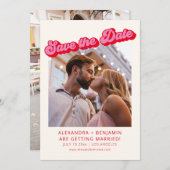 Retro Modern Groovy Bold Pink Red 2 Photo  セーブザデート (正面/裏面)