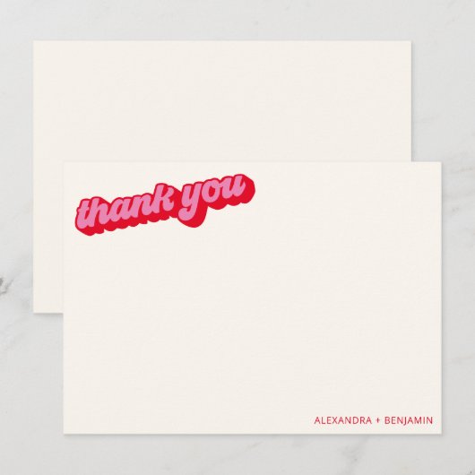 Retro Modern Groovy Bold Pink Red Custom サンキューカード (正面/裏面)