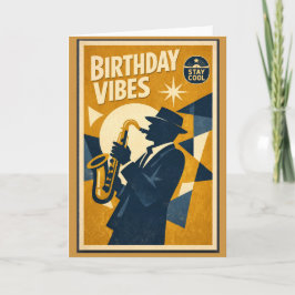 Retro Modern Jazz Saxophone Birthday Card for men  カード