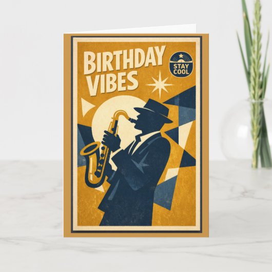 Retro Modern Jazz Saxophone Birthday Card for men カード (正面)