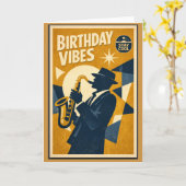 Retro Modern Jazz Saxophone Birthday Card for men カード (黄色い花)
