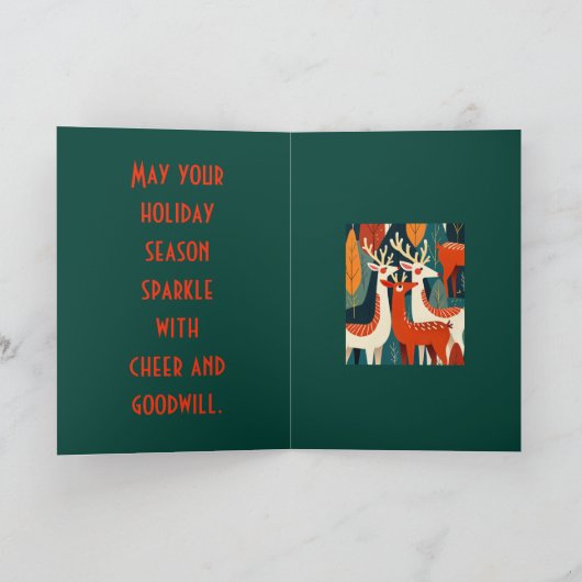 Retro Modern Kitschy Christmas Reindeer カード (内部)