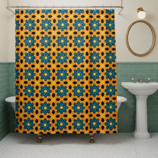 Retro Modern Orange And Blue  Shower Curtain シャワーカーテン