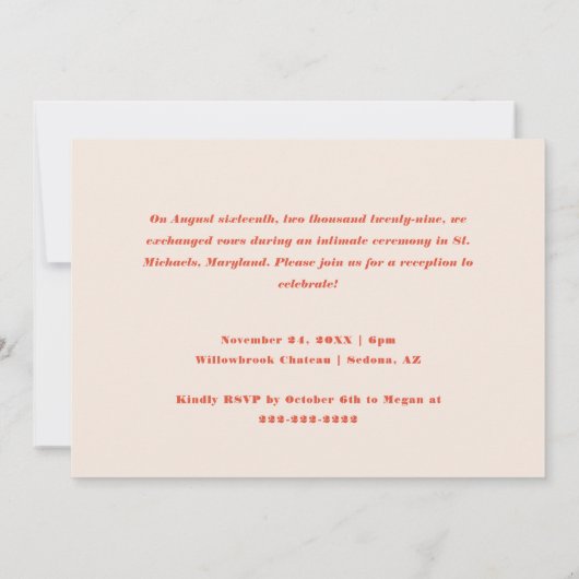 Retro Modern Photo Elopement Wedding Reception 招待状 (裏面)