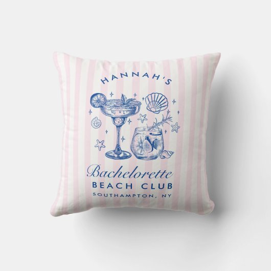 Retro Modern Pink & Blue Bachelorette Weekend クッション (裏面)