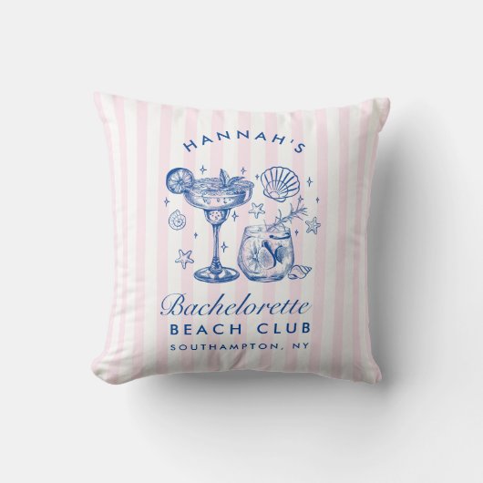 Retro Modern Pink & Blue Bachelorette Weekend クッション (正面)