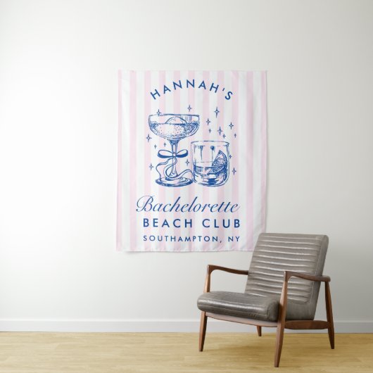 Retro Modern Pink & Blue Bachelorette Weekend タペストリー (インサイチュ)