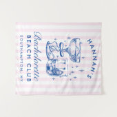 Retro Modern Pink & Blue Bachelorette Weekend タペストリー (正面(横))