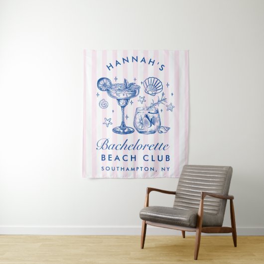 Retro Modern Pink & Blue Bachelorette Weekend タペストリー (インサイチュ)