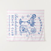 Retro Modern Pink & Blue Bachelorette Weekend タペストリー (正面(横))