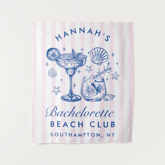 Retro Modern Pink & Blue Bachelorette Weekend タペストリー (正面)