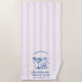 Retro Modern Pink & Blue Bachelorette Weekend ビーチタオル (正面)