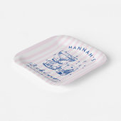 Retro Modern Pink & Blue Bachelorette Weekend ペーパープレート (傾斜あり)