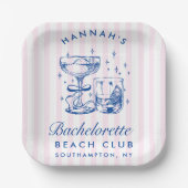 Retro Modern Pink & Blue Bachelorette Weekend ペーパープレート (正面)