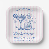 Retro Modern Pink & Blue Bachelorette Weekend ペーパープレート (正面)