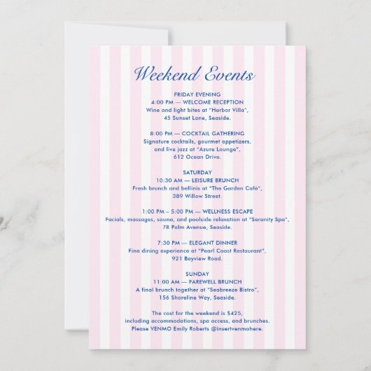 Retro Modern Pink & Blue Bachelorette Weekend 招待状 (裏面)