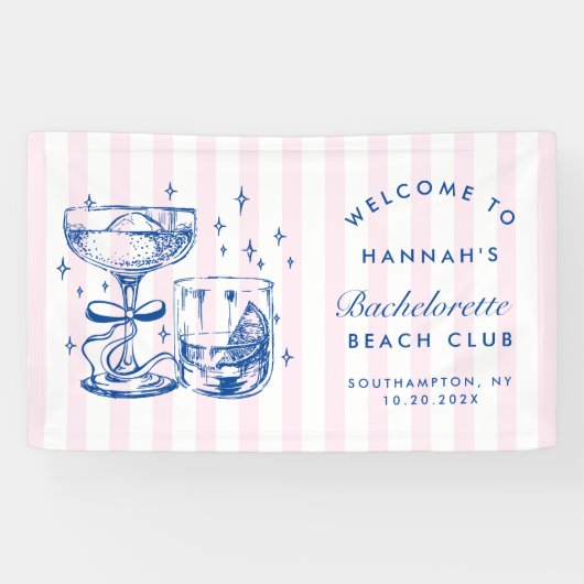Retro Modern Pink & Blue Bachelorette Weekend 横断幕 (横)