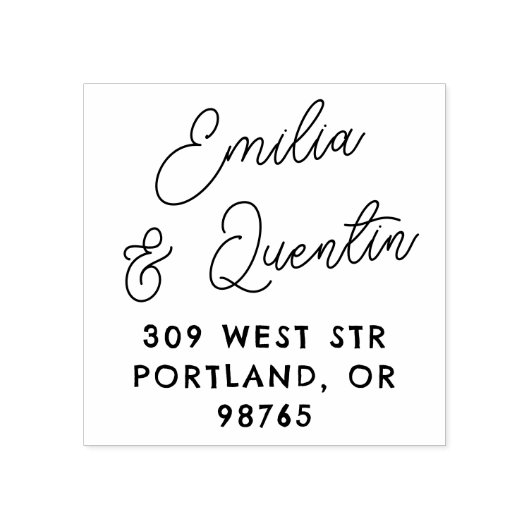 Retro Modern Script Wedding Return Address ラバースタンプ (インプリント)