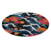 Retro Modern Seigaiha Sakura Flowers Japan party カッティングボード (角)