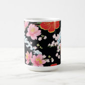 Retro Modern Seigaiha Sakura Flowers Japan party コーヒーマグカップ (中央)