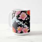 Retro Modern Seigaiha Sakura Flowers Japan party コーヒーマグカップ (正面左)