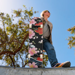 Retro Modern Seigaiha Sakura Flowers Japan party スケートボード